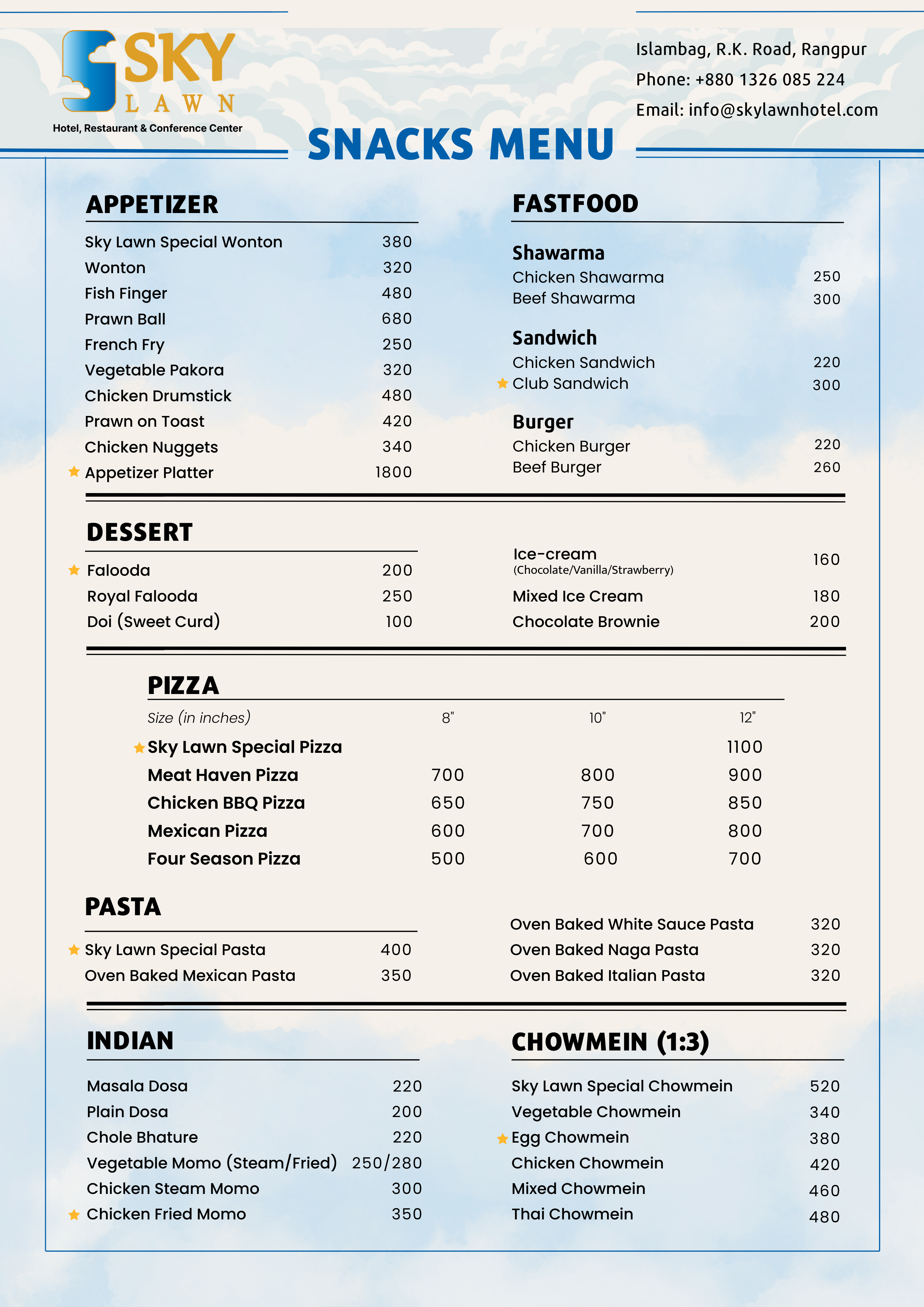 Fast Food & Snacks Menu